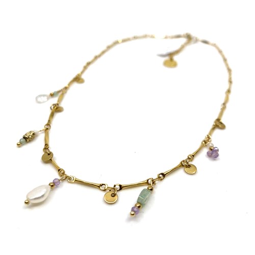 Collier SUZY Pierre de lune-Améthyste- Perle-Aventurine