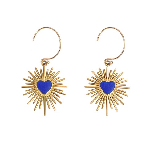Boucles courtes "Blue heart" gold filled