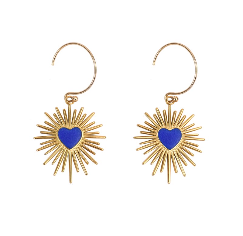 Boucles courtes "Blue heart" gold filled