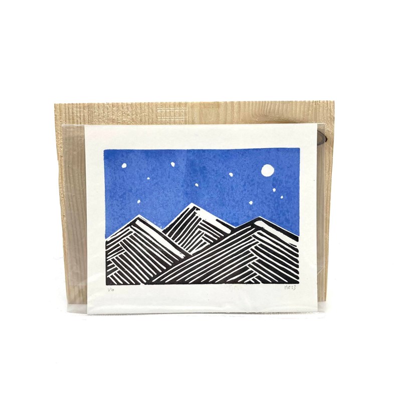 Gravure A6 "Montagnes, ciel nuit bleu"
