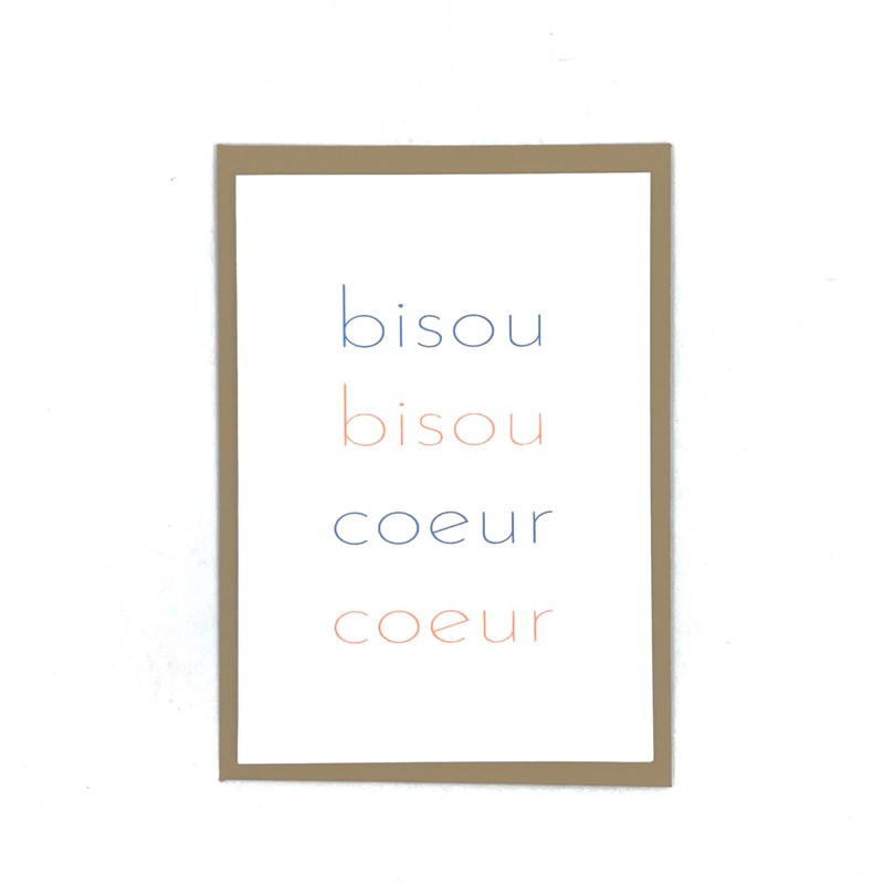 Carte postale "Bisou coeur" + enveloppe