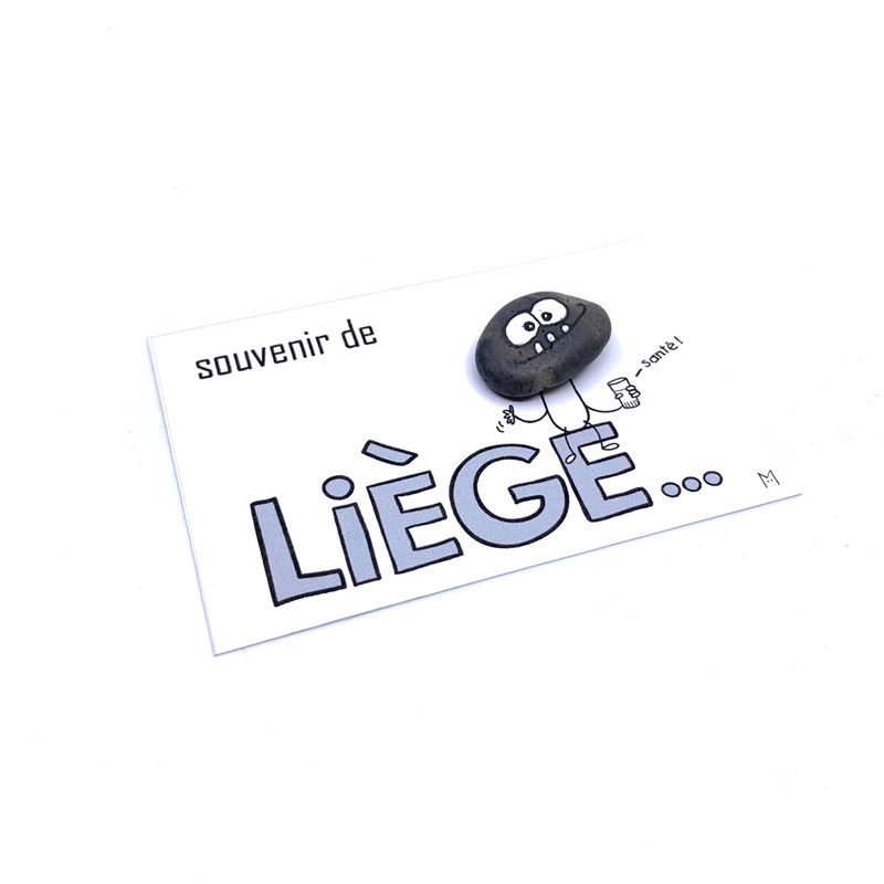 Carte galet "Souvenir de lIège..." (bière)
