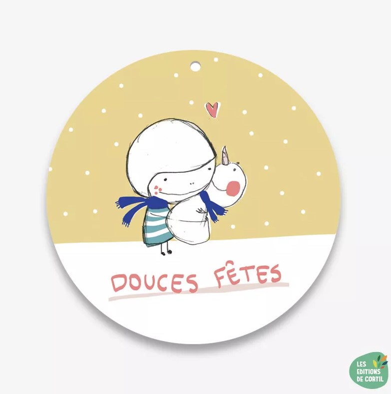 Carte boule "Douces fêtes fond jaune" + Enveloppe