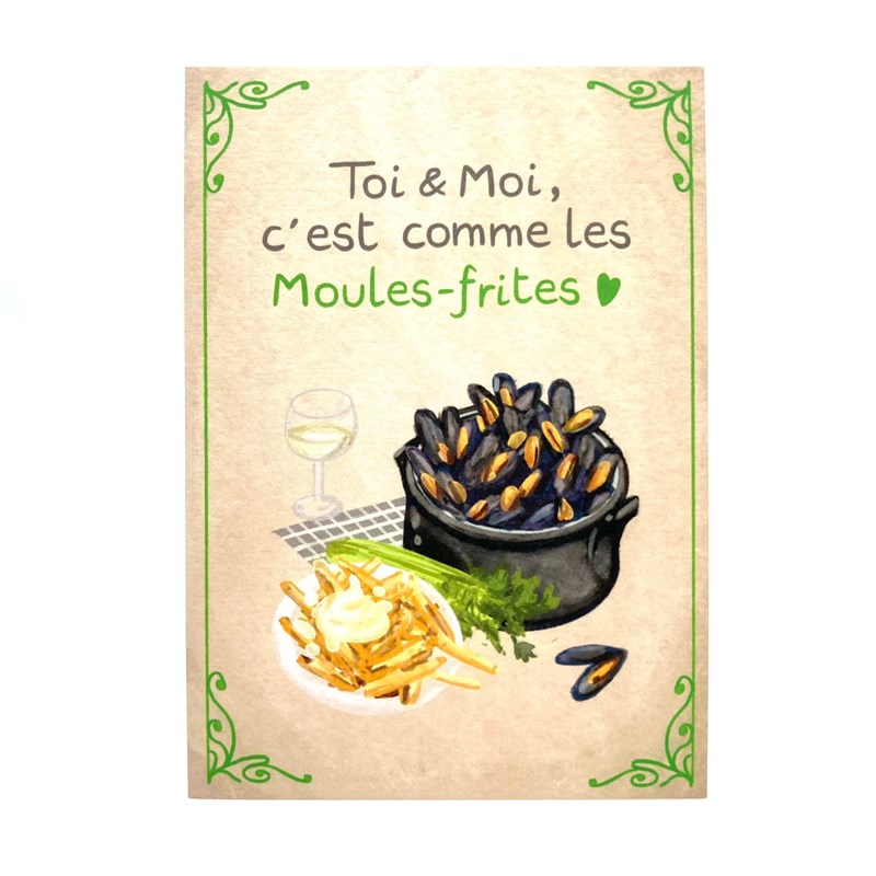 carte postale"Toi & moi, c'est comme les moules-frites" + enveloppe