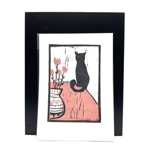 Gravure A5 "Le chat et le vase"