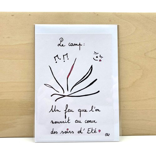 Carte postale " Le camp: Un feu que l'on nourrit au coeur des soirs d'été" avec enveloppe
