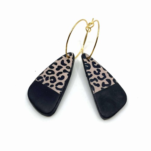 Créoles pièce allongée léopard et noire