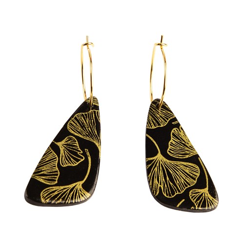 Créoles pièce allongée "Ginko doré"