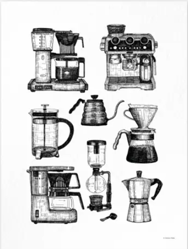 Affiche A3 dessin machine à café vintage