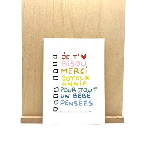 Carte postale "Je t'aime bisou merci"